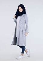 Tesettür giyim GRİ T 5721 Cep Detaylı Spor Tesettür Ceket-Bwest