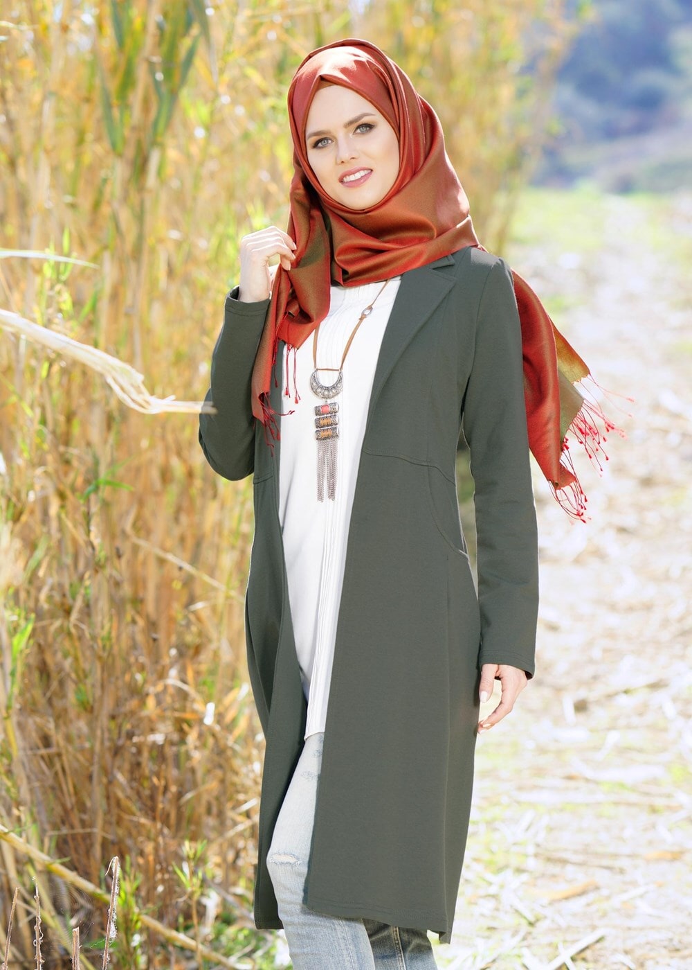 Tesettür giyim HAKİ T 5721 Cep Detaylı Spor Tesettür Ceket-Bwest