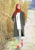 Tesettür giyim HAKİ T 5721 Cep Detaylı Spor Tesettür Ceket-Bwest