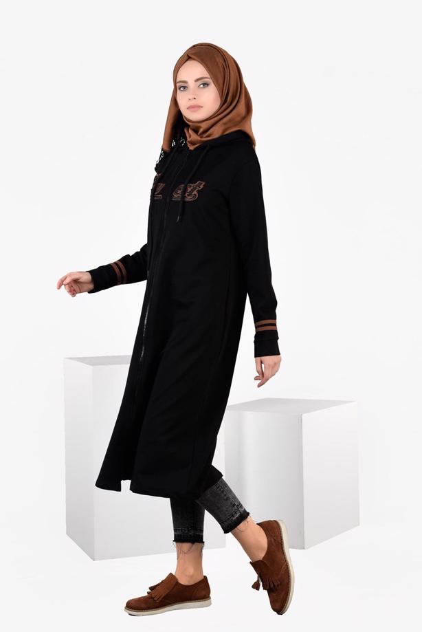 Tesettür giyim SİYAH T 7441 Bwest -Kapşonlu Spor Ceket - TRENDTESETTÜR