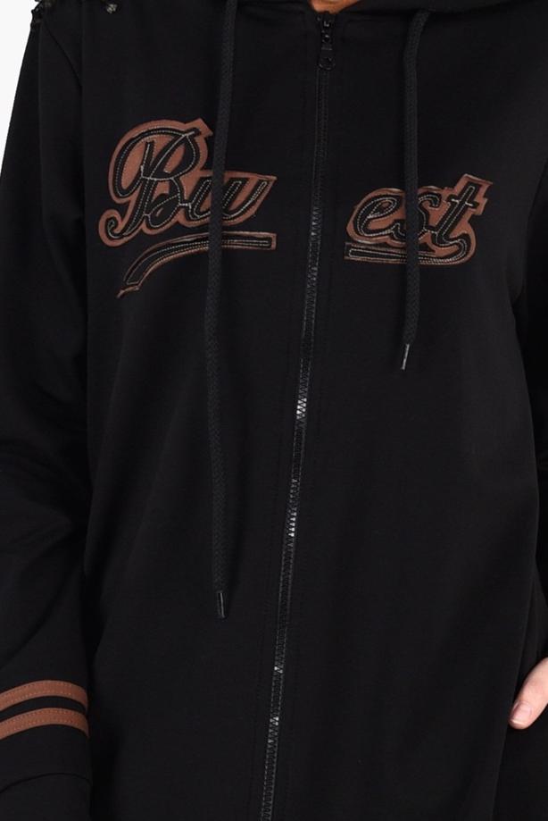 Vêtements hijab NOIR T 7441 Bwest -Kapşonlu Spor Ceket - TRENDTESETTÜR