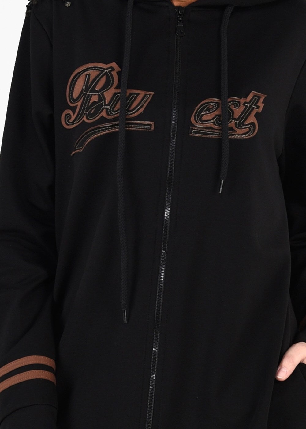 Tesettür giyim SİYAH T 7441 Bwest -Kapşonlu Spor Ceket