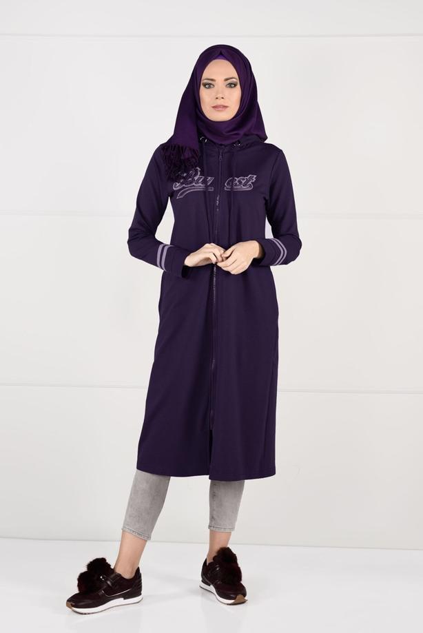 Vêtements hijab POURPRE T 7441 Bwest -Kapşonlu Spor Ceket - TRENDTESETTÜR