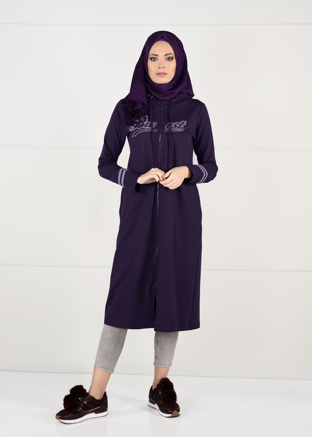 Tesettür giyim MOR T 7441 Bwest -Kapşonlu Spor Ceket