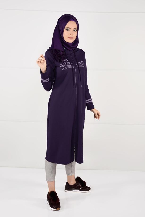 Vêtements hijab POURPRE T 7441 Bwest -Kapşonlu Spor Ceket - TRENDTESETTÜR