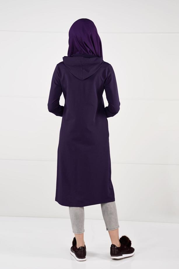 Vêtements hijab POURPRE T 7441 Bwest -Kapşonlu Spor Ceket - TRENDTESETTÜR