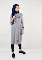 Vêtements hijab GRIS T 7441 Bwest -Kapşonlu Spor Ceket