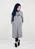 Vêtements hijab GRIS T 7441 Bwest -Kapşonlu Spor Ceket