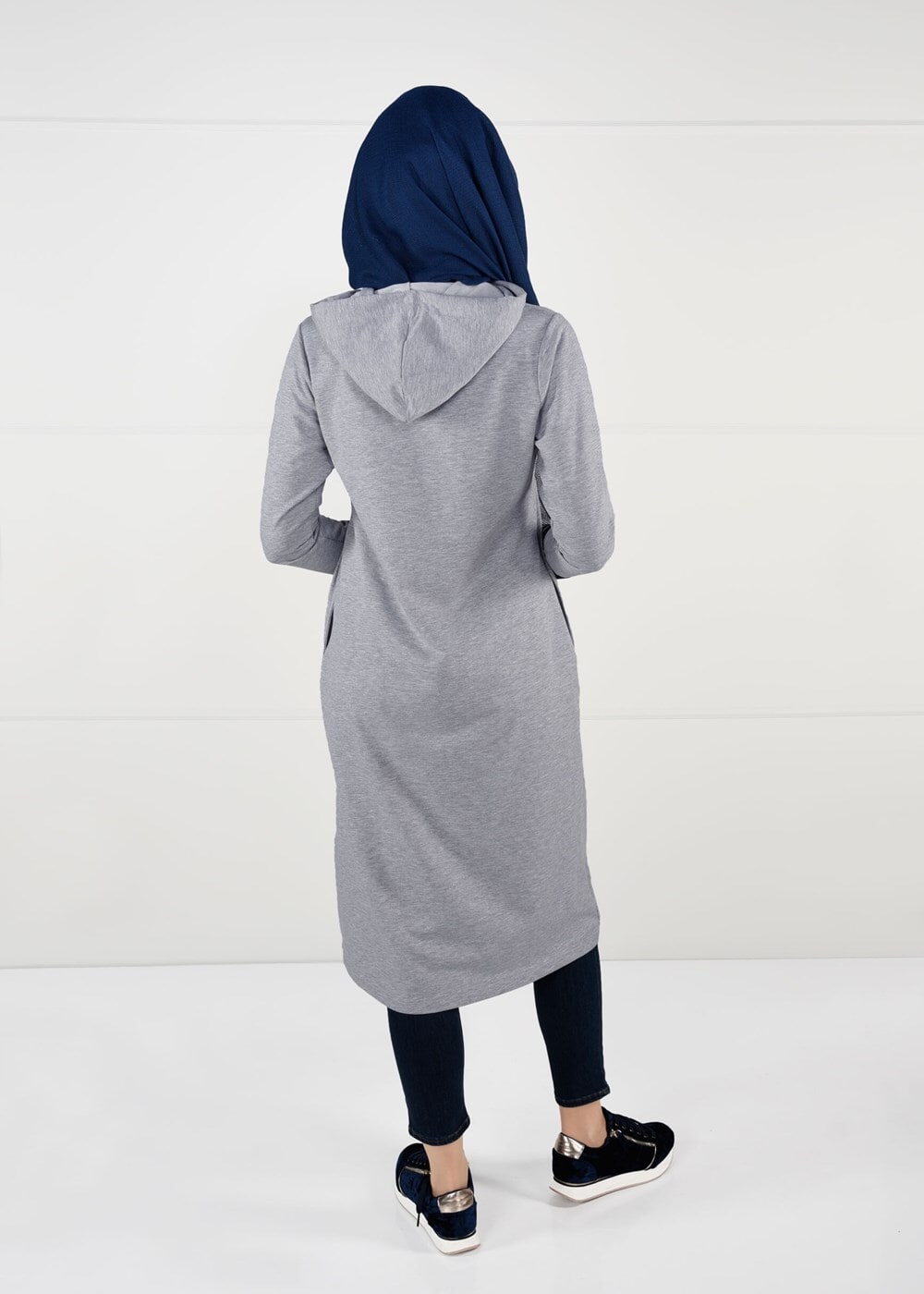 Vêtements hijab GRIS T 7441 Bwest -Kapşonlu Spor Ceket