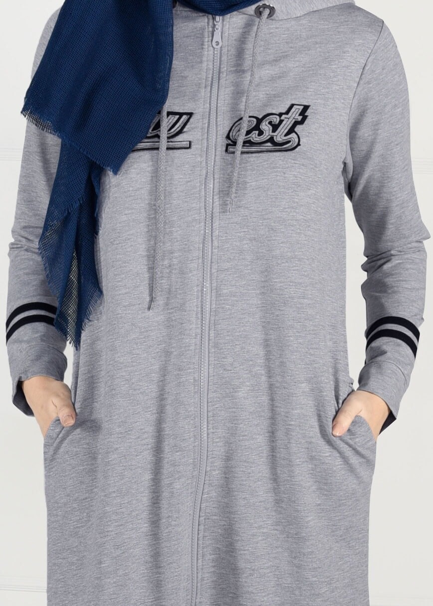 Vêtements hijab GRIS T 7441 Bwest -Kapşonlu Spor Ceket