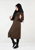 Vêtements hijab BRUN T 7441 Bwest -Kapşonlu Spor Ceket