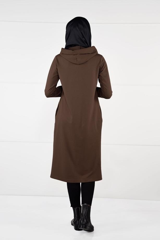 Vêtements hijab BRUN T 7441 Bwest -Kapşonlu Spor Ceket - TRENDTESETTÜR