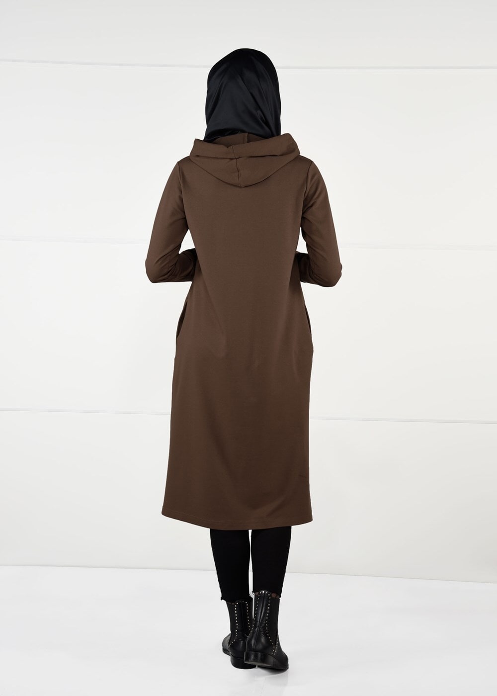 Vêtements hijab BRUN T 7441 Bwest -Kapşonlu Spor Ceket