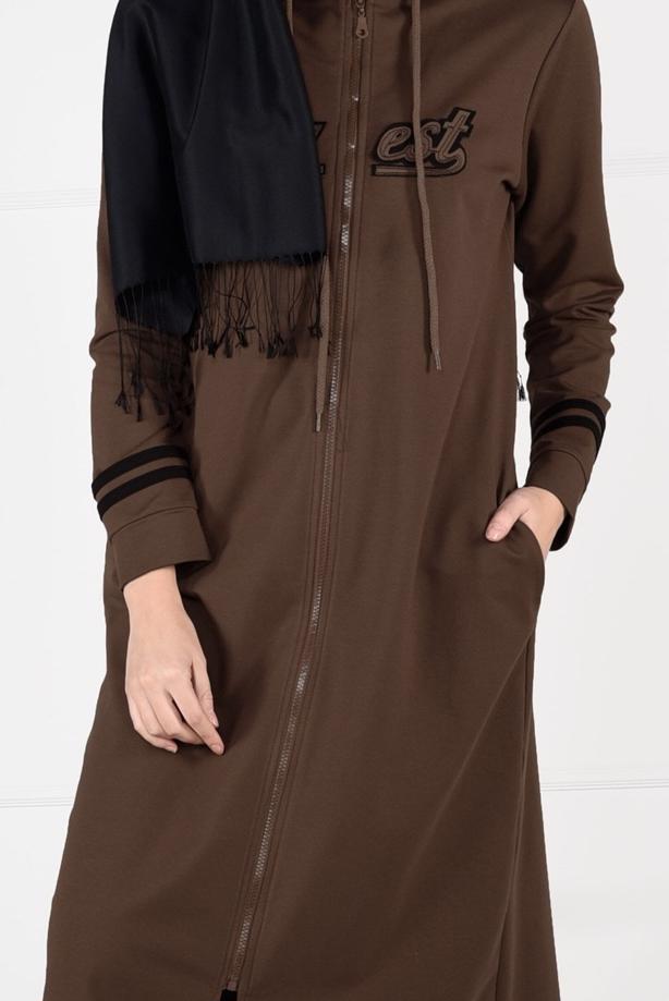 Tesettür giyim KAHVE T 7441 Bwest -Kapşonlu Spor Ceket - TRENDTESETTÜR