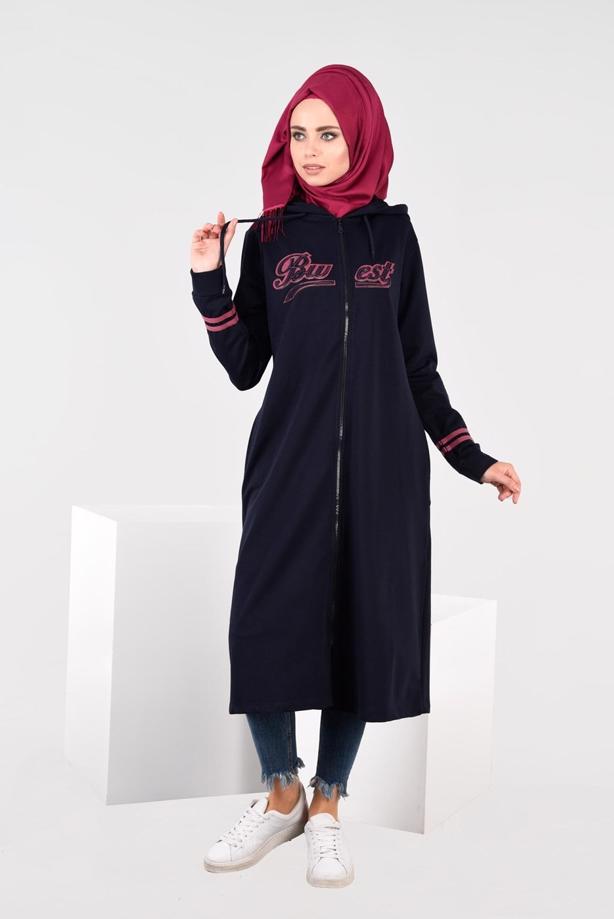 Tesettür giyim LACİVERT T 7441 Bwest -Kapşonlu Spor Ceket - TRENDTESETTÜR