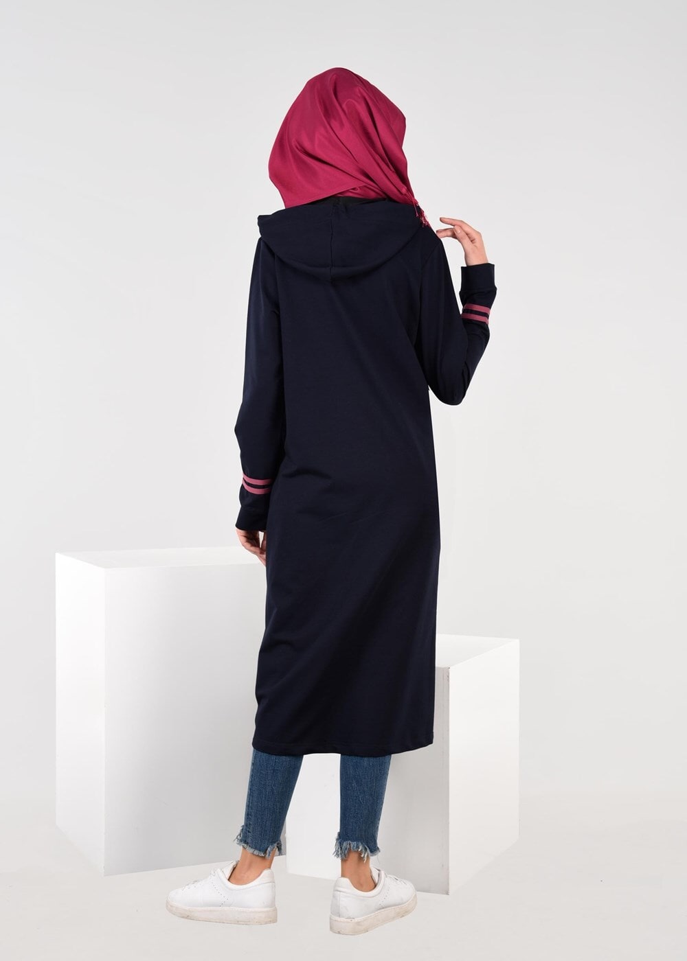 Tesettür giyim LACİVERT T 7441 Bwest -Kapşonlu Spor Ceket
