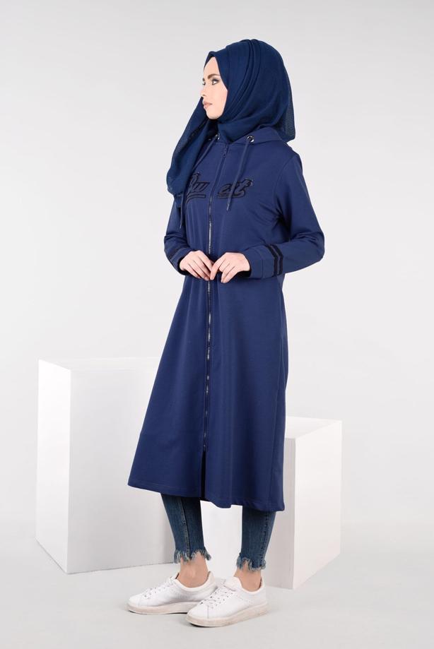 Vêtements hijab BLEU MARINE T 7441 Bwest -Kapşonlu Spor Ceket - TRENDTESETTÜR