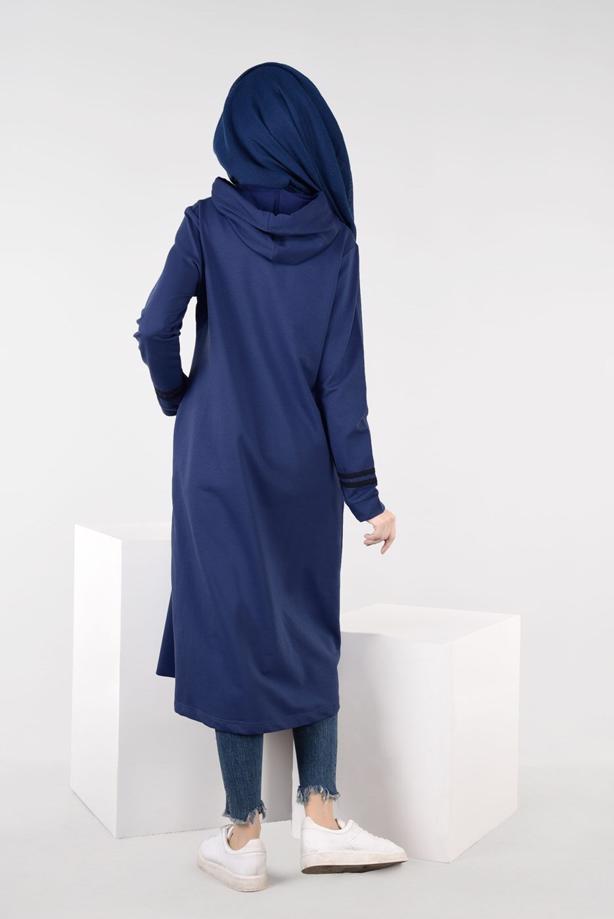 Vêtements hijab BLEU MARINE T 7441 Bwest -Kapşonlu Spor Ceket - TRENDTESETTÜR