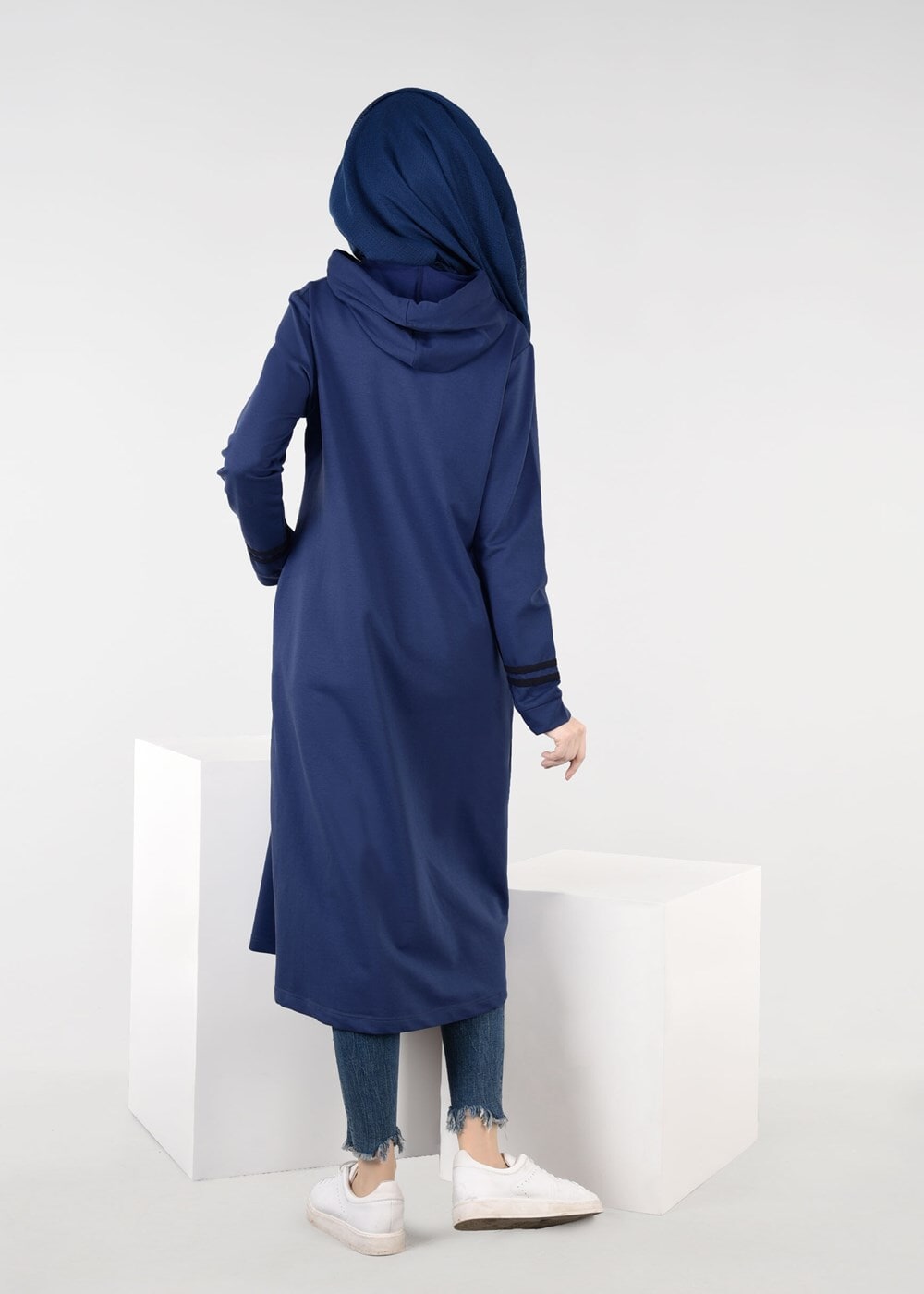 Vêtements hijab BLEU MARINE T 7441 Bwest -Kapşonlu Spor Ceket