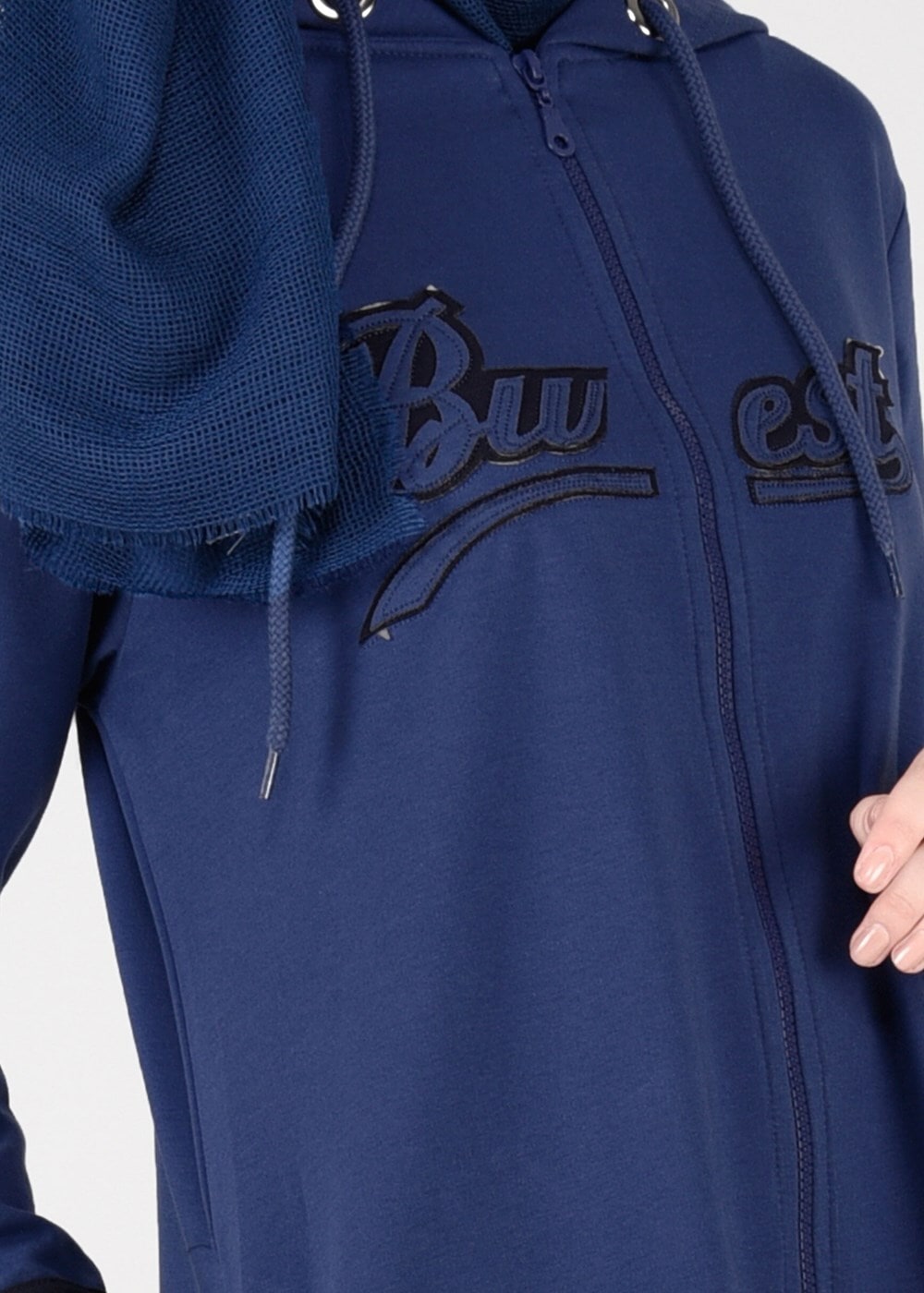 Vêtements hijab BLEU MARINE T 7441 Bwest -Kapşonlu Spor Ceket