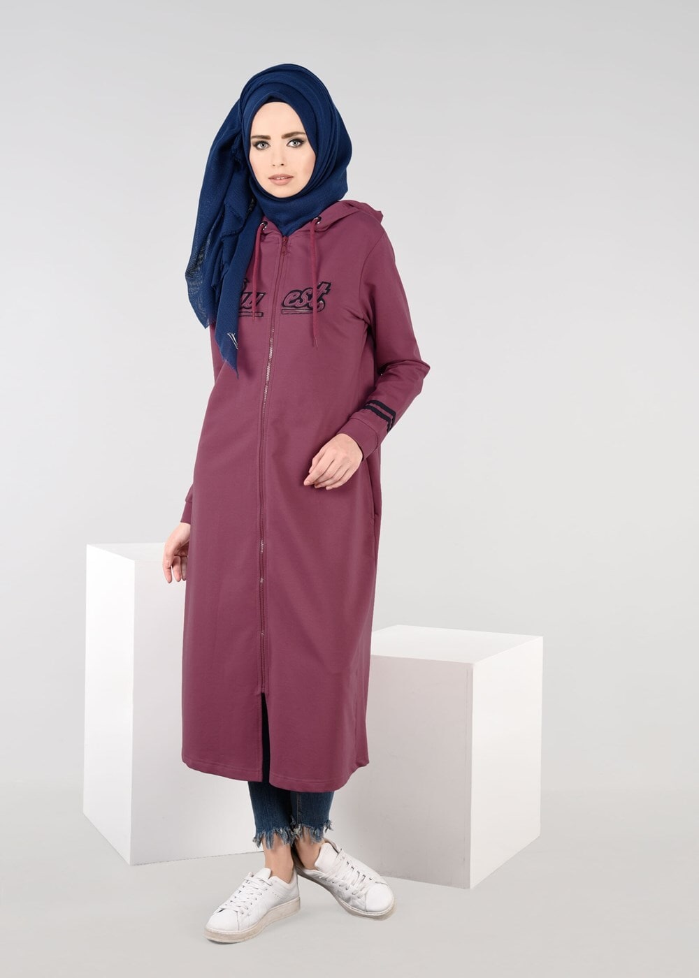Vêtements hijab ROUGE BORDEAUX T 7441 Bwest -Kapşonlu Spor Ceket
