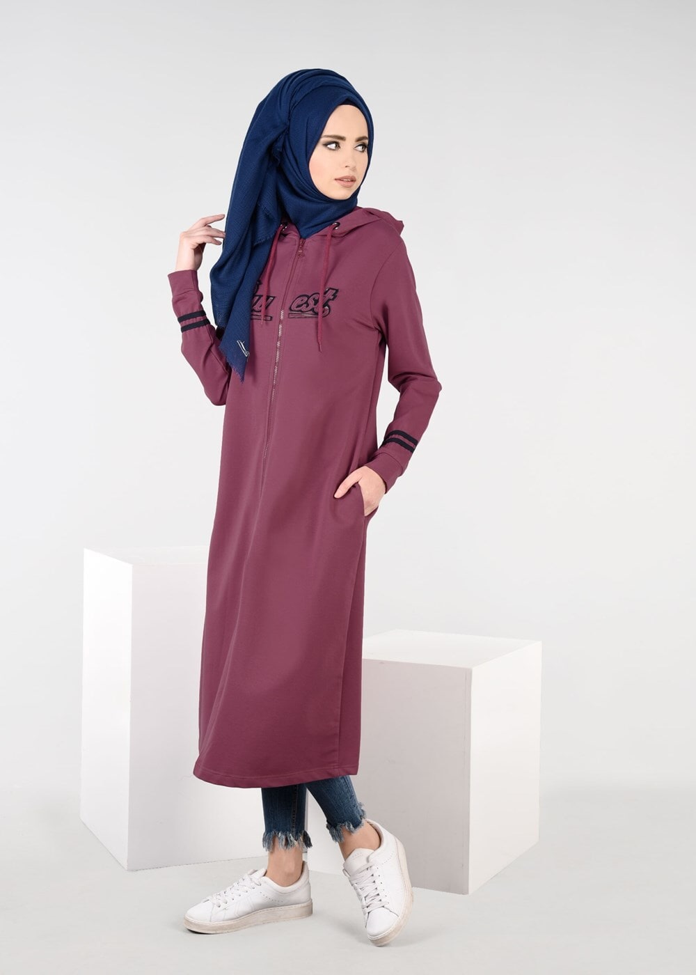 Vêtements hijab ROUGE BORDEAUX T 7441 Bwest -Kapşonlu Spor Ceket