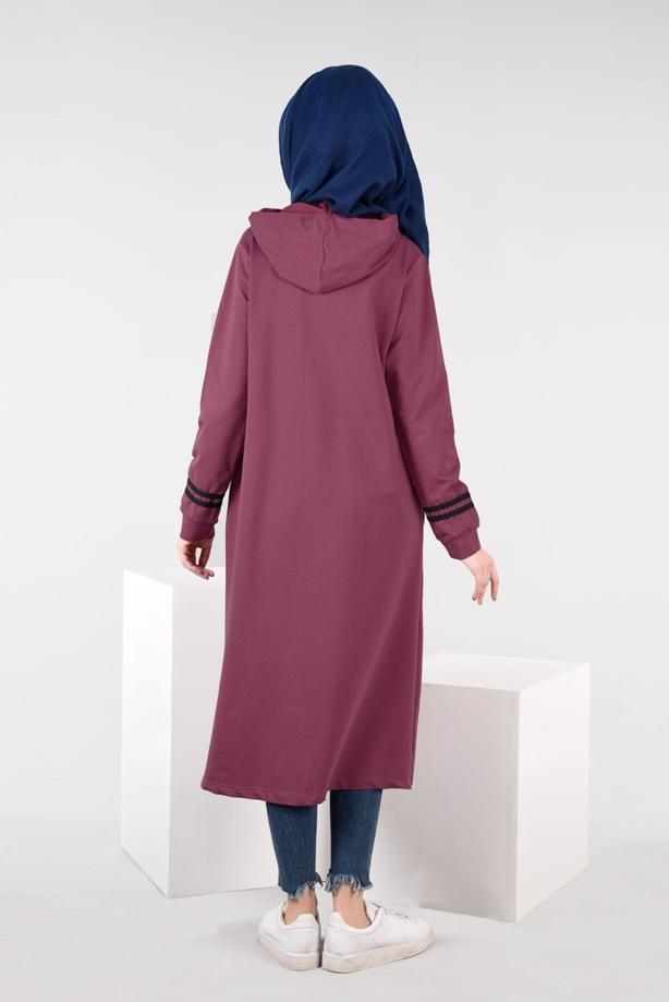 Vêtements hijab ROUGE BORDEAUX T 7441 Bwest -Kapşonlu Spor Ceket - TRENDTESETTÜR