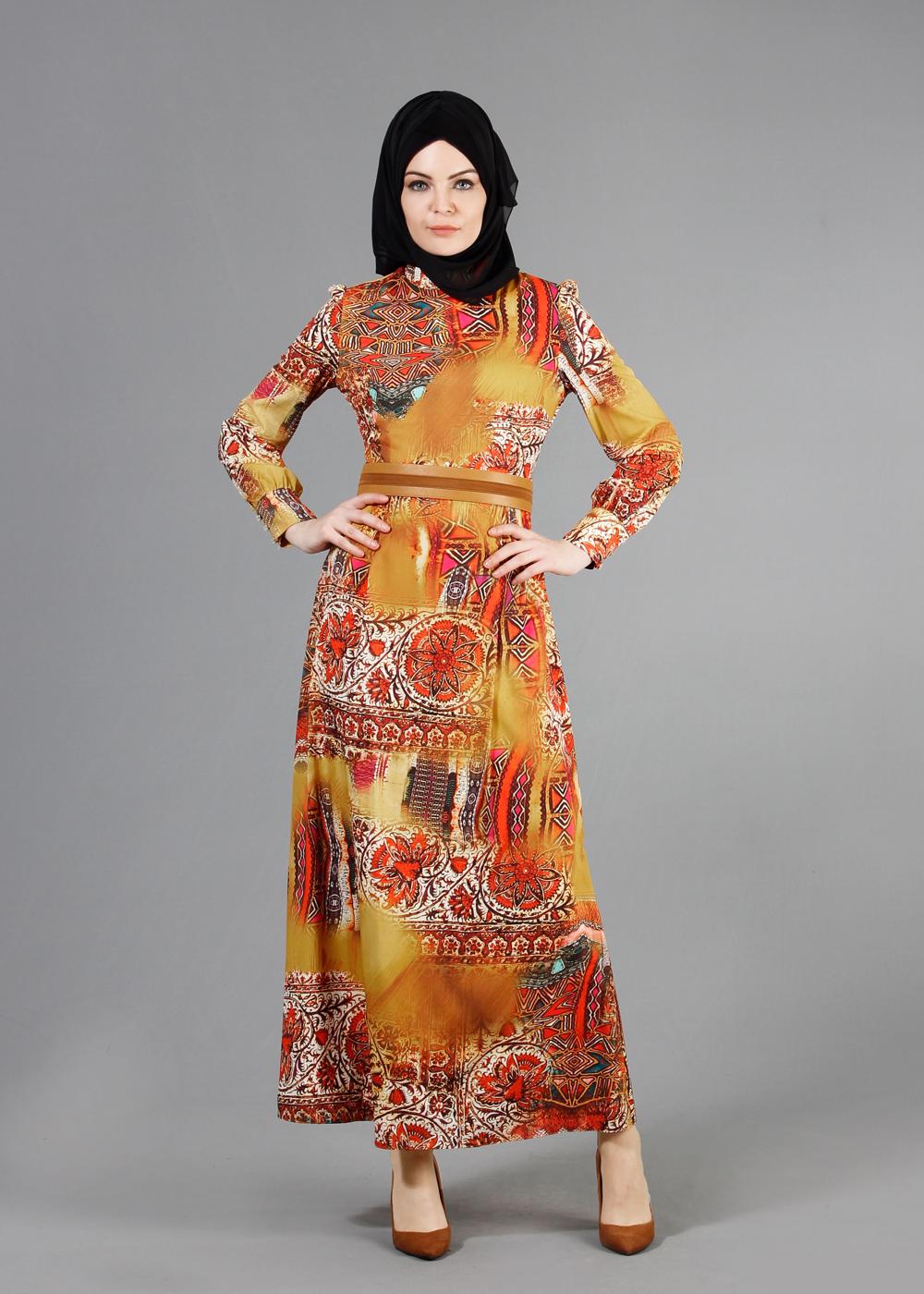 Tesettür giyim TURUNCU T 4230 Rosa Tesettür Elbise-Alv Fashion