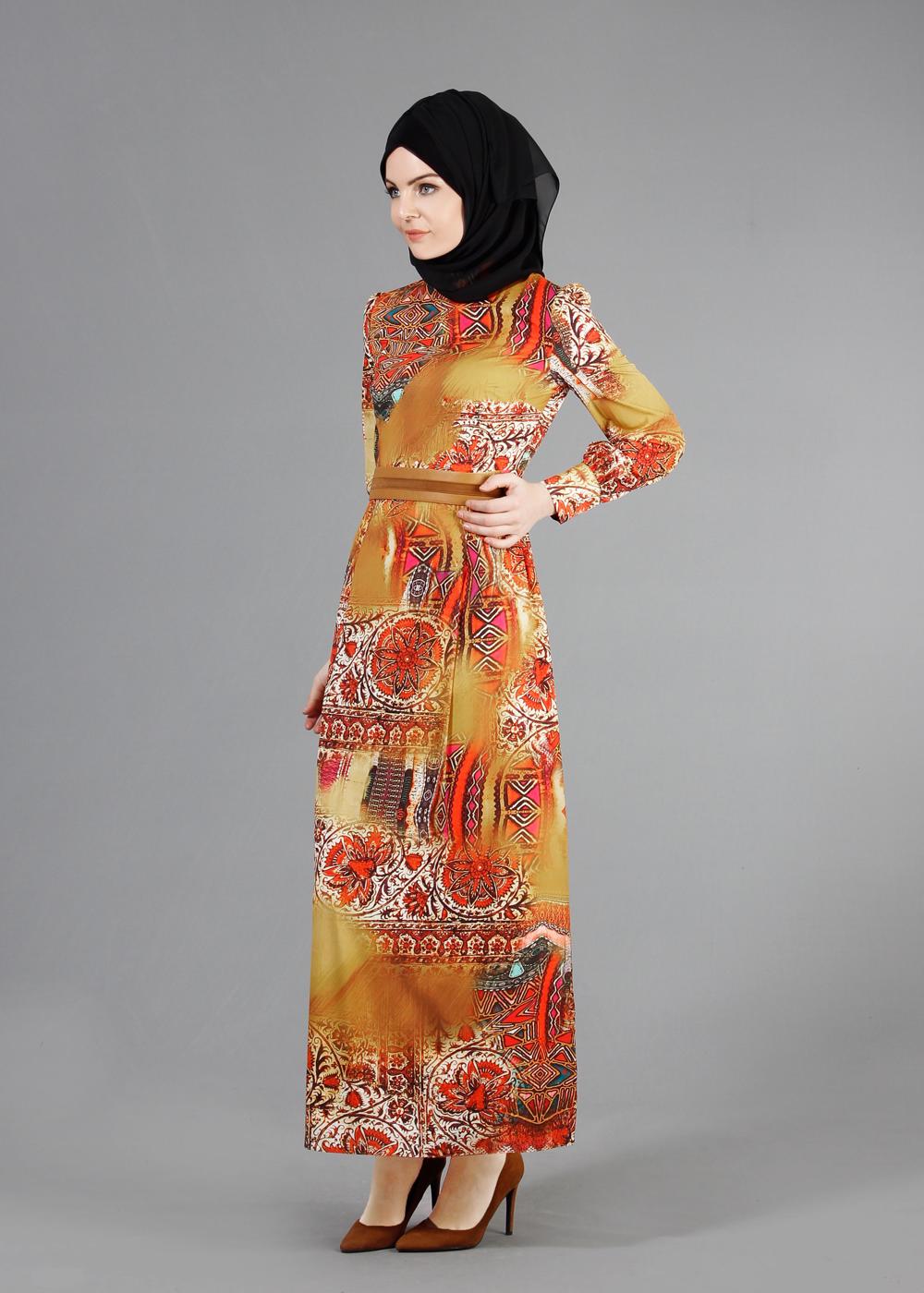 Tesettür giyim TURUNCU T 4230 Rosa Tesettür Elbise-Alv Fashion