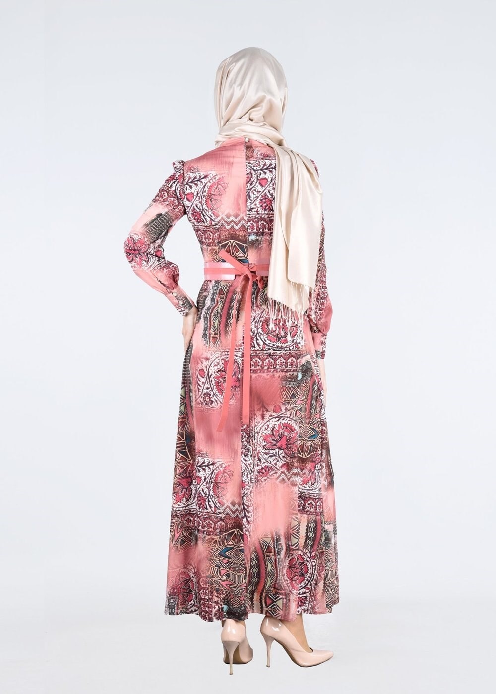 Tesettür giyim PUDRA T 4230 Rosa Tesettür Elbise-Alv Fashion