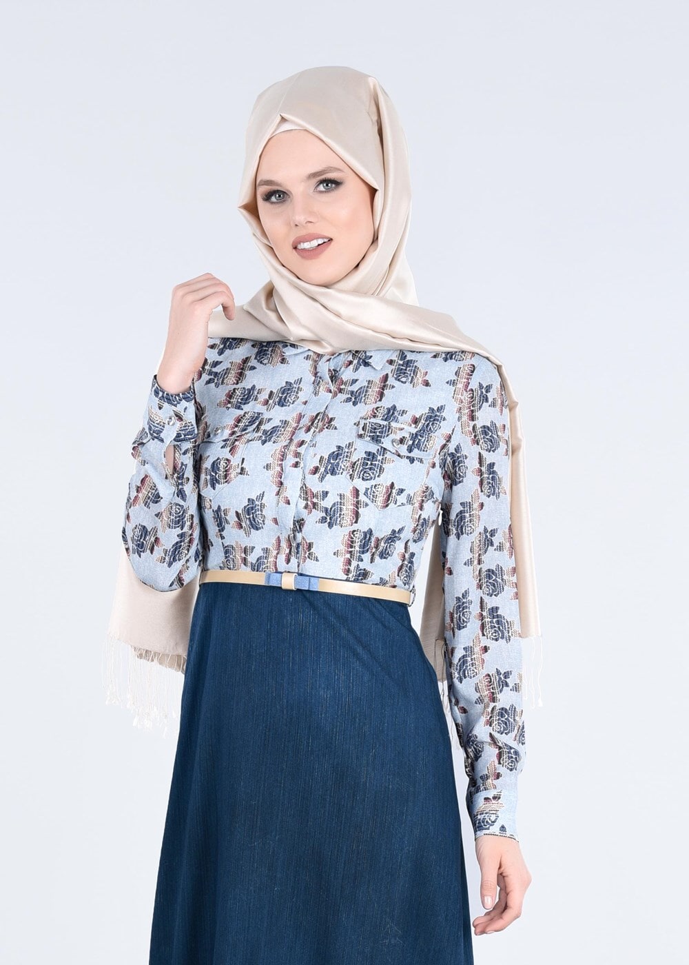 Tesettür giyim MAVİ T 4313 Maglia 9943 Tesettür Elbise-Alv Fashion