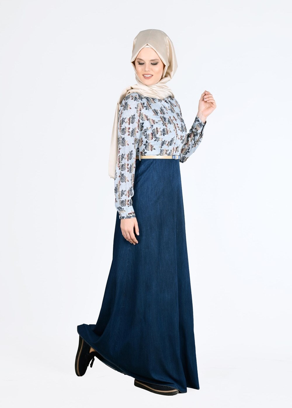 Tesettür giyim MAVİ T 4313 Maglia 9943 Tesettür Elbise-Alv Fashion