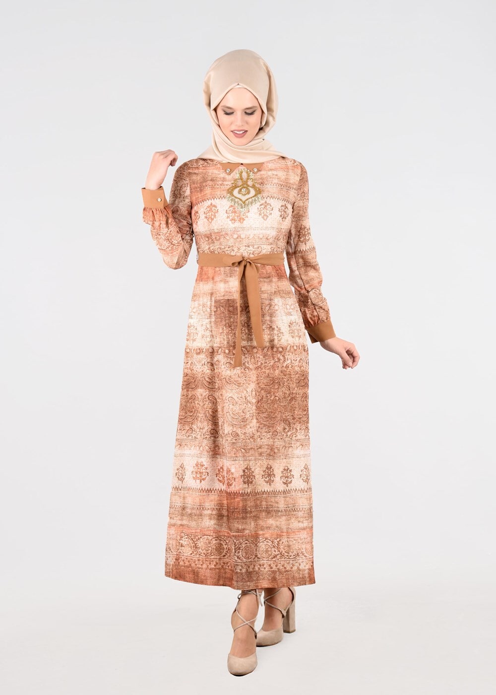 Tesettür giyim KAHVE T 4349 Rosa Tesettür Elbise-Alv Fashion