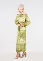 Hijab clothing GREEN T 4349 Rosa Tesettür Elbise-Alv Fashion