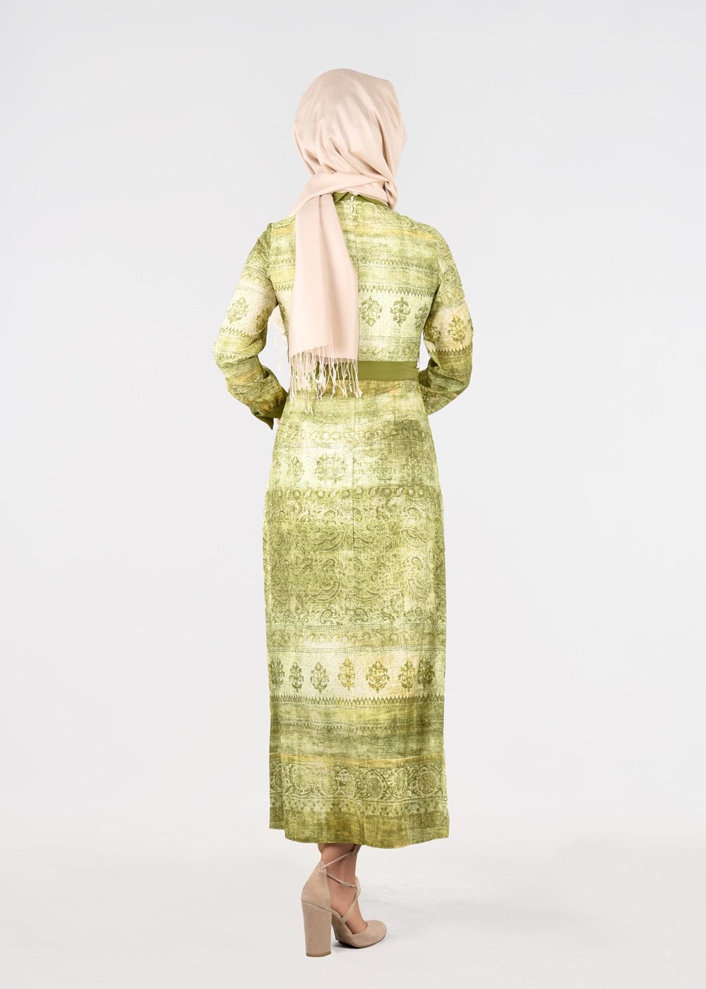 Hijab clothing GREEN T 4349 Rosa Tesettür Elbise-Alv Fashion