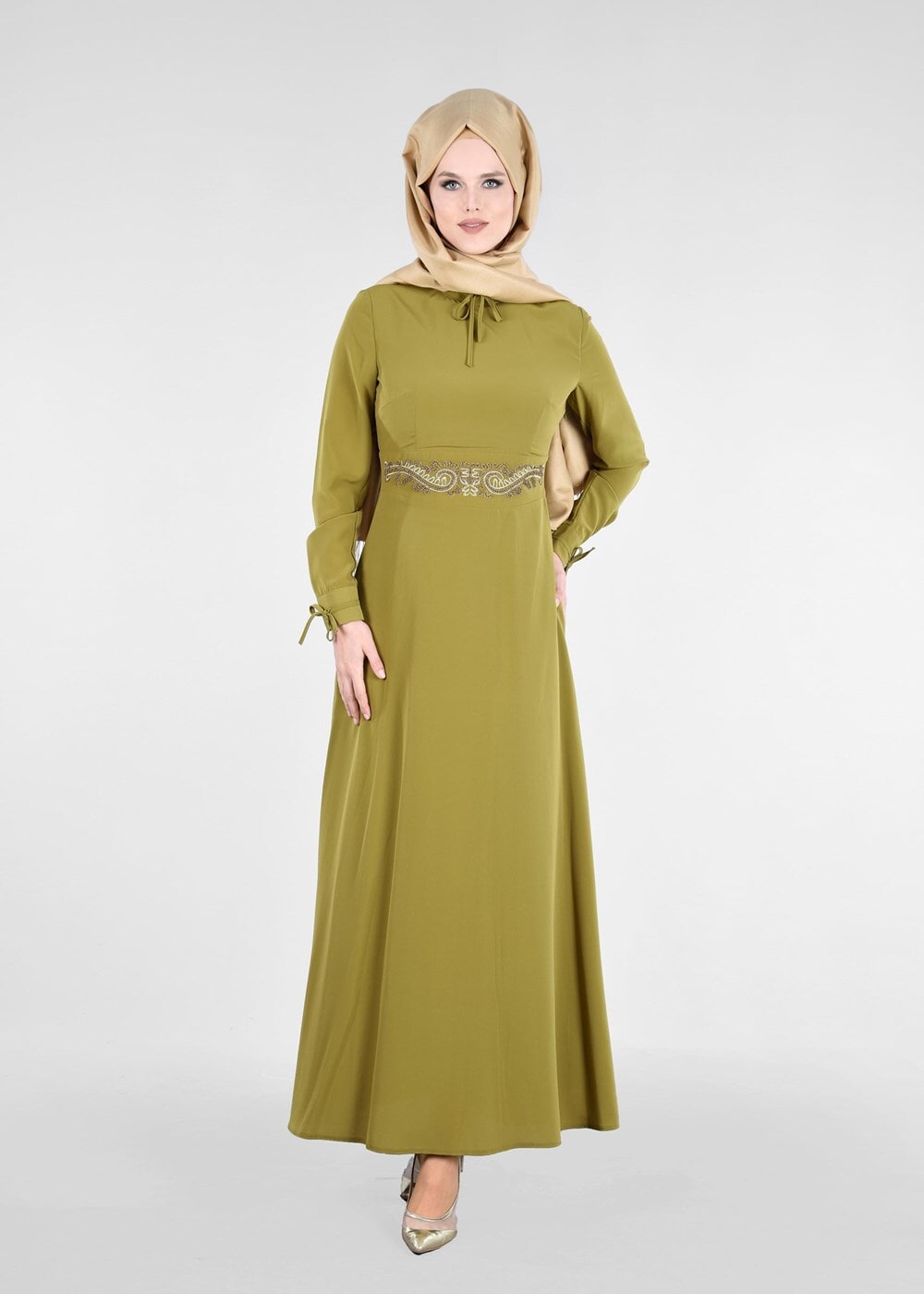 Tesettür giyim YEŞİL T 4491 Criss Tesettür Elbise-Alv Fashion