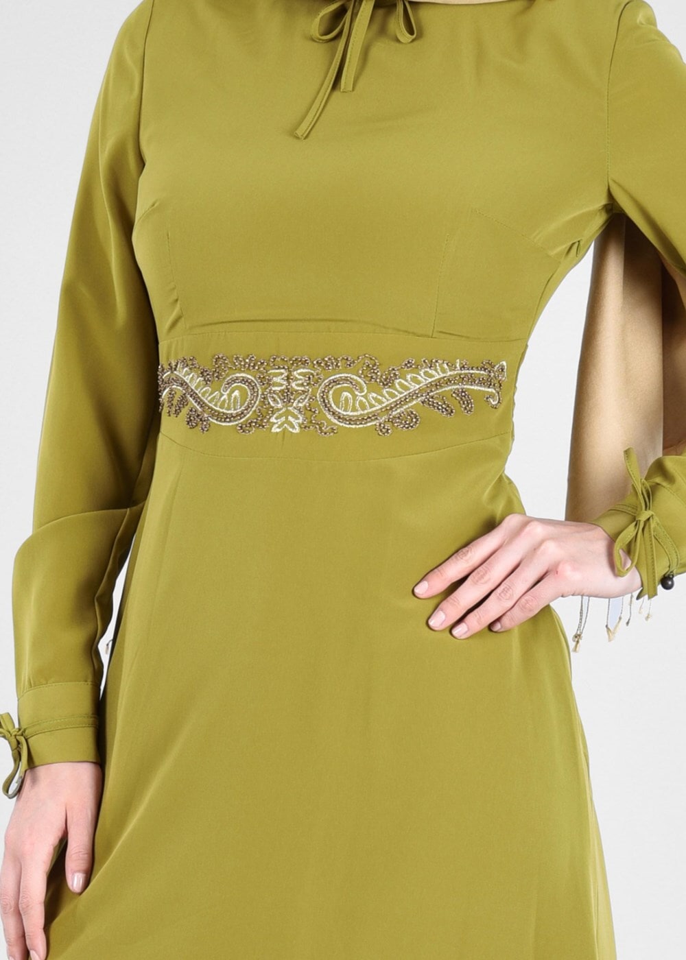 Tesettür giyim YEŞİL T 4491 Criss Tesettür Elbise-Alv Fashion