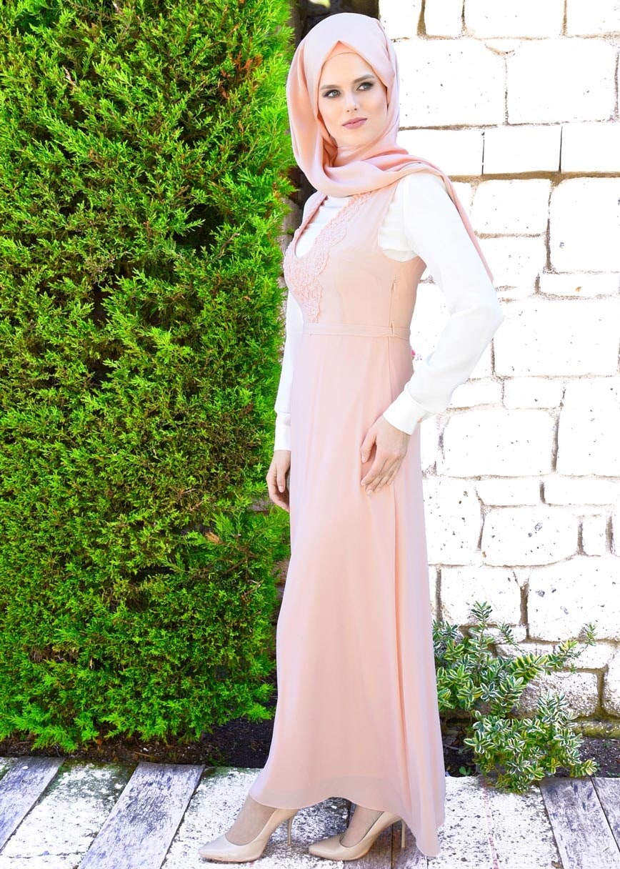 Tesettür giyim PUDRA T 4568 New Alya 2&prime;li Tesettür Elbise-Alv Fashion