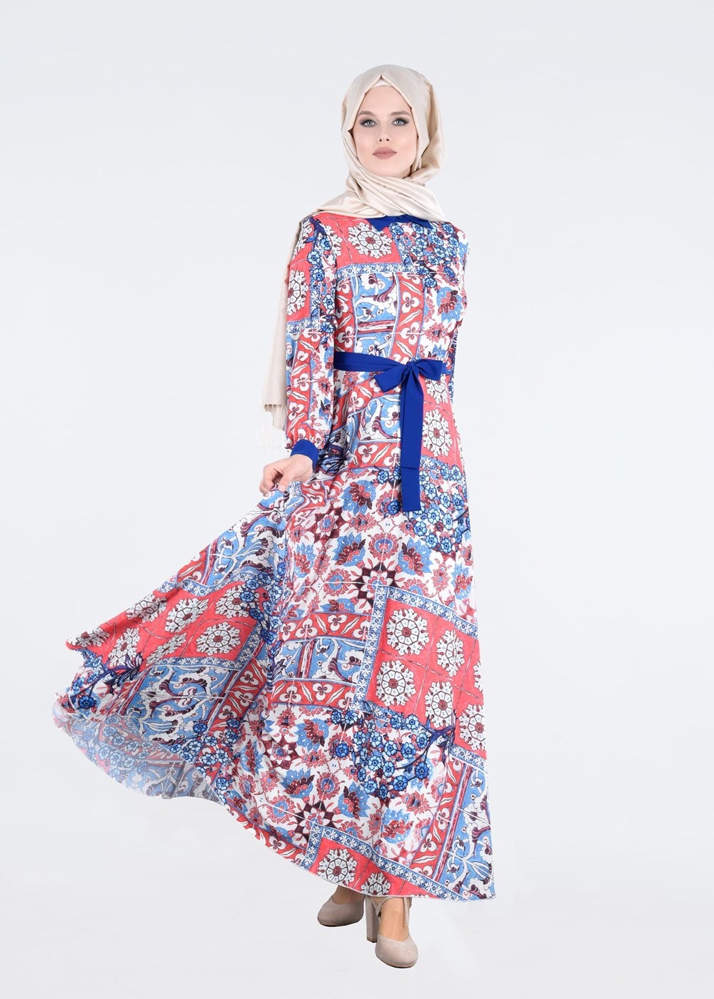 Tesettür giyim MERCAN T 4630 Burble Crep 7934 Tesettür Elbise