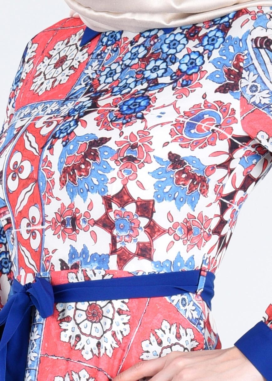 Tesettür giyim MERCAN T 4630 Burble Crep 7934 Tesettür Elbise