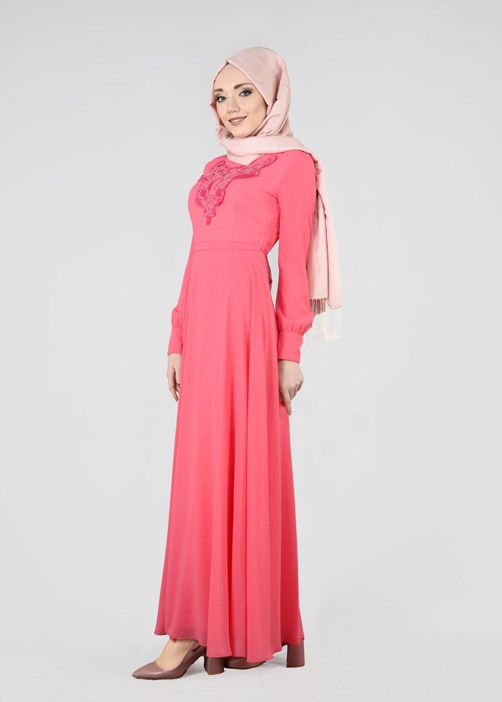 Tesettür giyim YEŞİL T 4658 New Multi Şifon Elbise-Alv Fashion