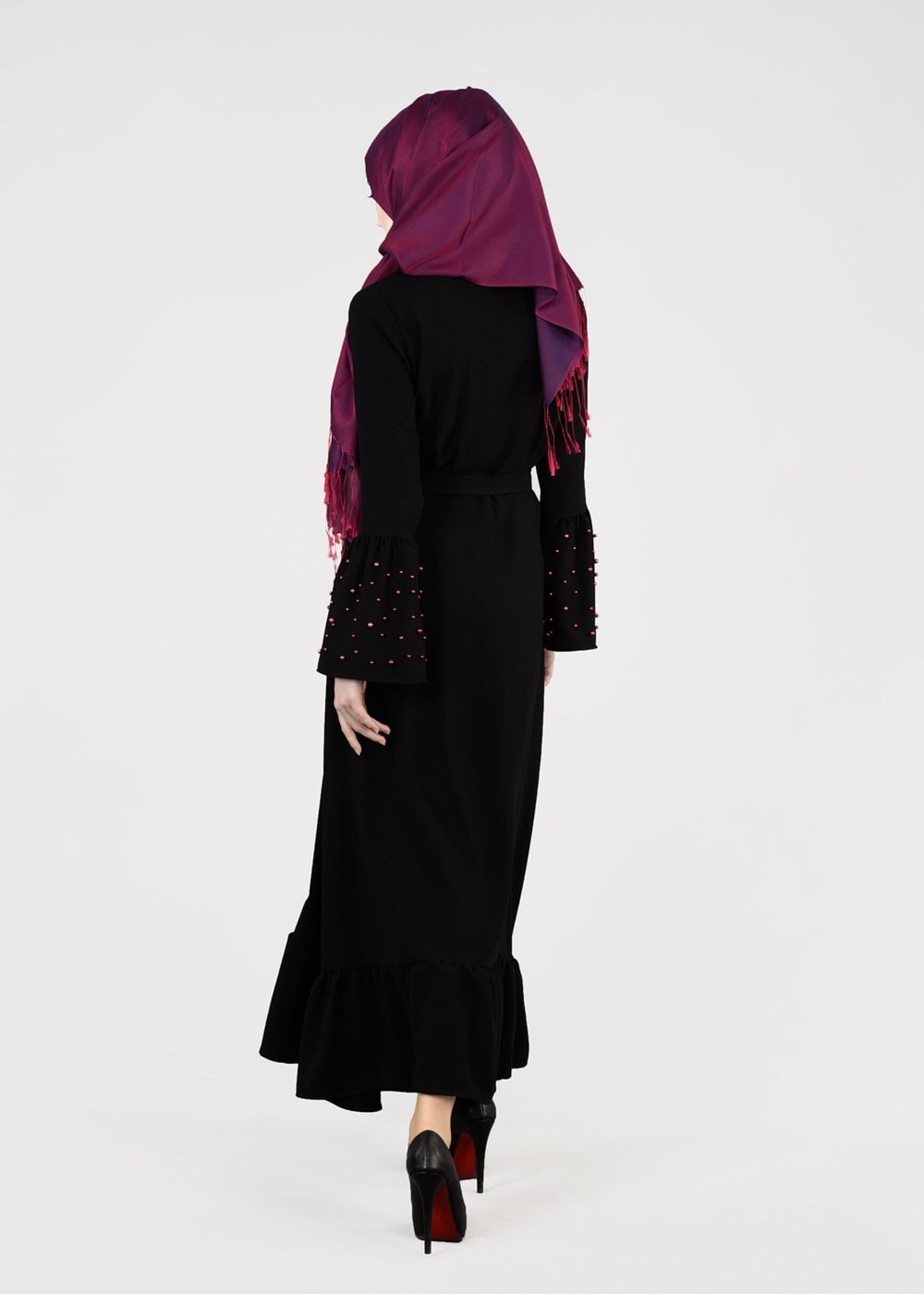 Tesettür giyim SİYAH T 0515 Asmiray-İncili Elbise