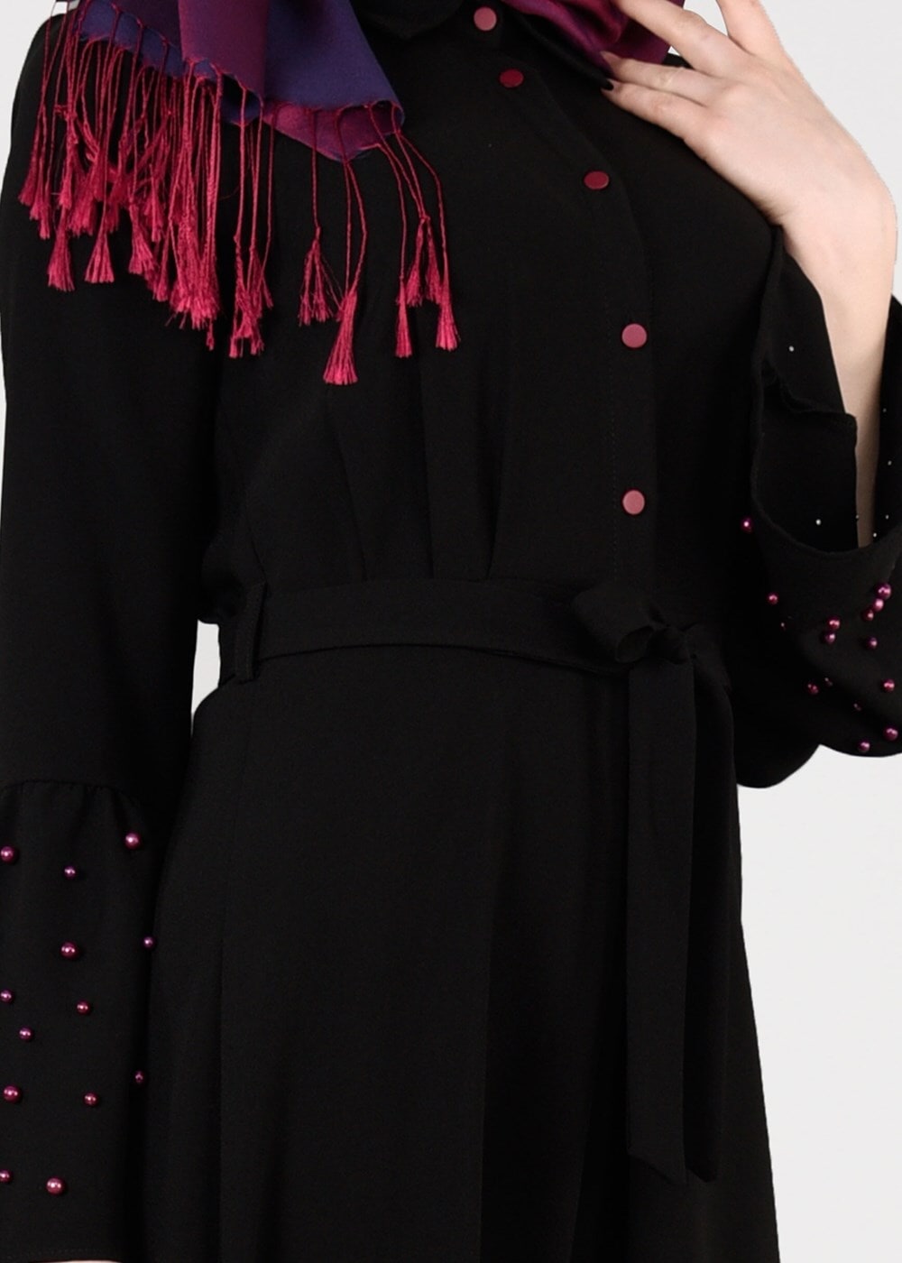 Tesettür giyim SİYAH T 0515 Asmiray-İncili Elbise