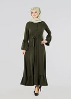 Tesettür giyim HAKİ T 0515 Asmiray-İncili Elbise