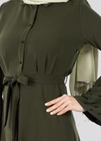 Tesettür giyim HAKİ T 0515 Asmiray-İncili Elbise