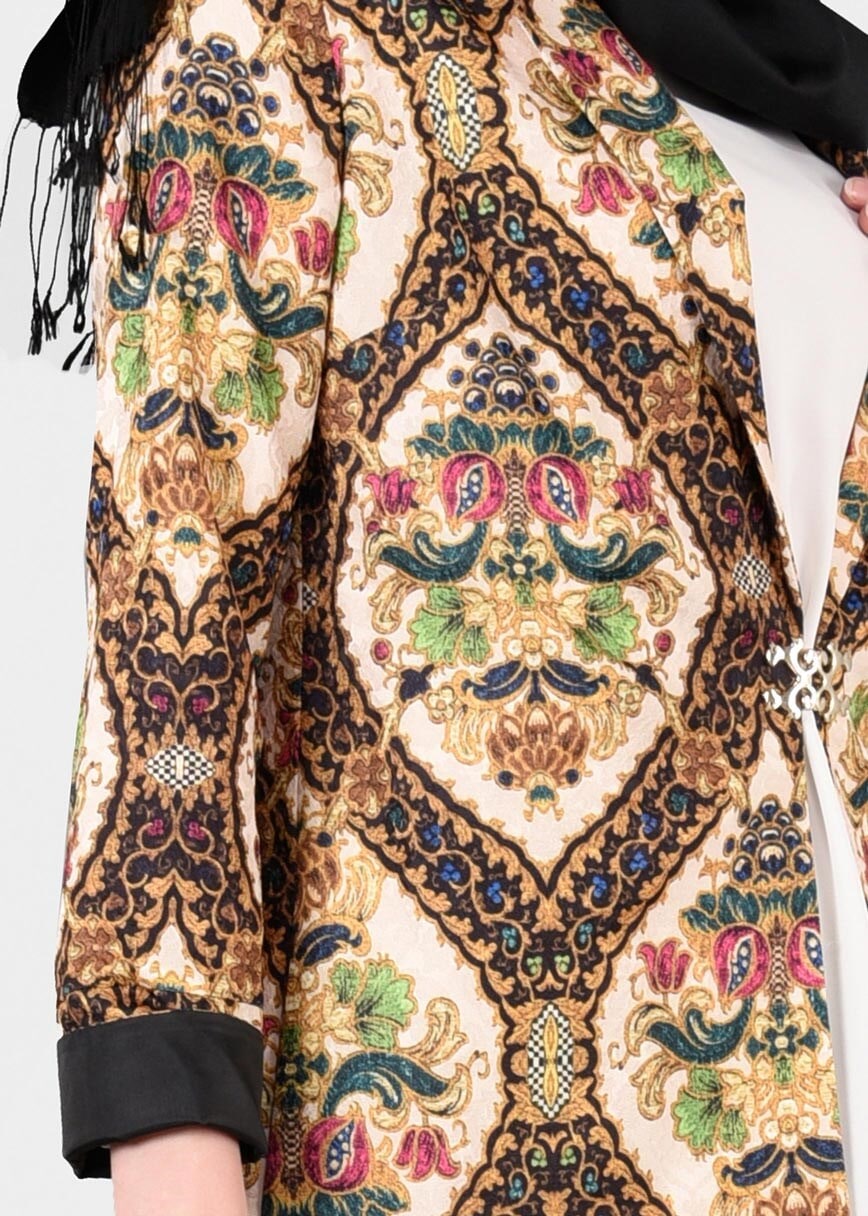 Tesettür giyim SİYAH ETNİK DESENLİ CEKET 4507 