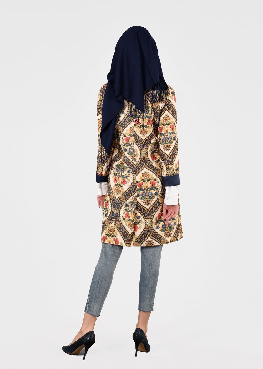 Tesettür giyim LACİVERT ETNİK DESENLİ CEKET 4507 