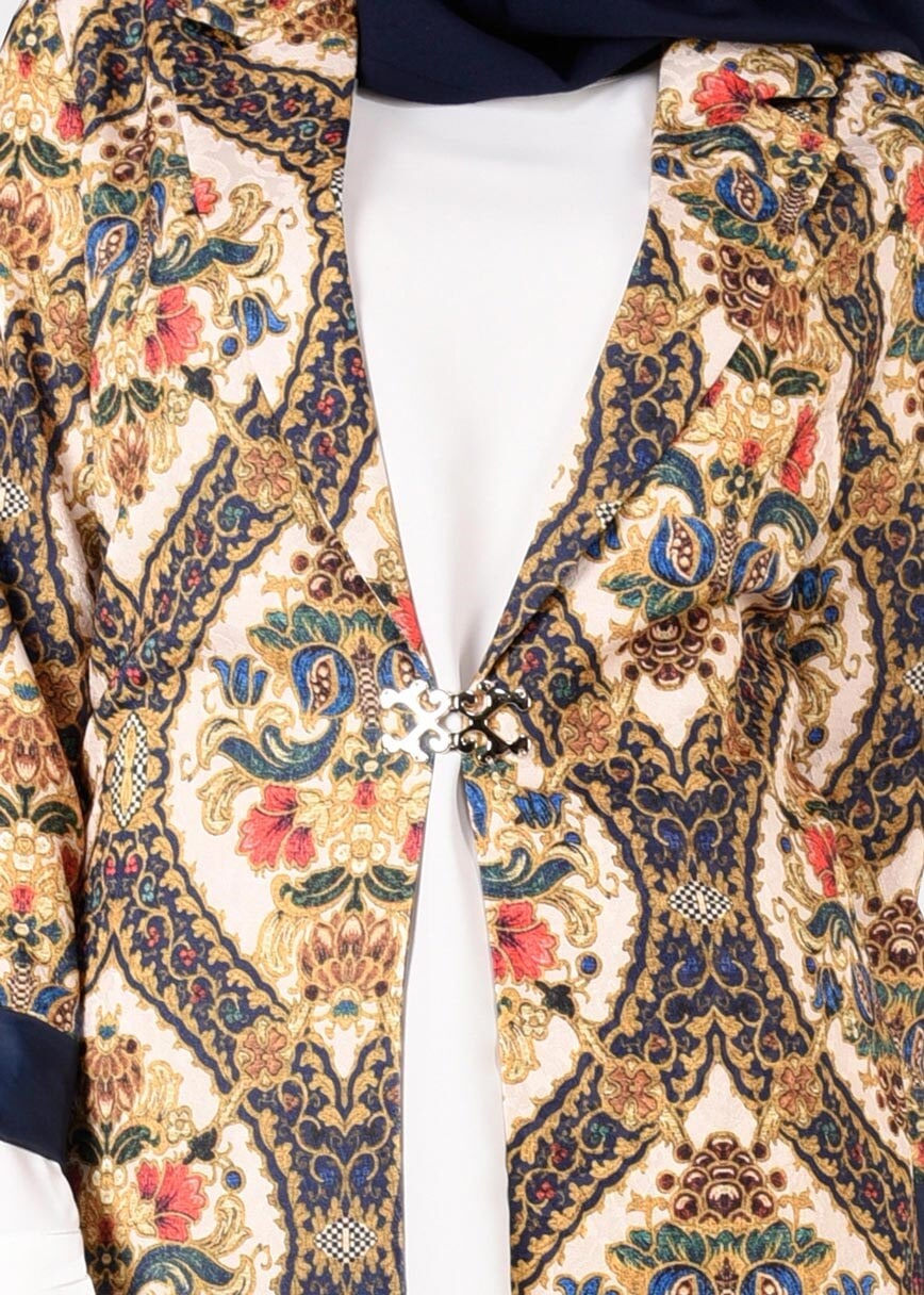 Tesettür giyim LACİVERT ETNİK DESENLİ CEKET 4507 