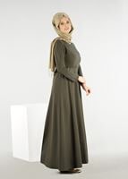 Hijab clothing KHAKI T 4773  Funda-Boncuk İşlemeli Elbise