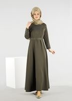 Vêtements hijab KAKI T 4773  Funda-Boncuk İşlemeli Elbise